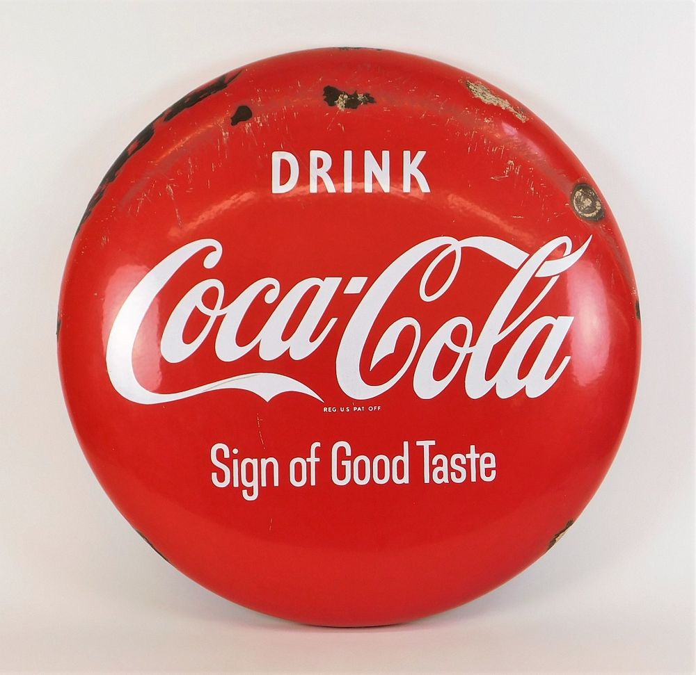 Appraisal: Coca Cola Porcelain Button Advertising Sign United States Circa Enameled