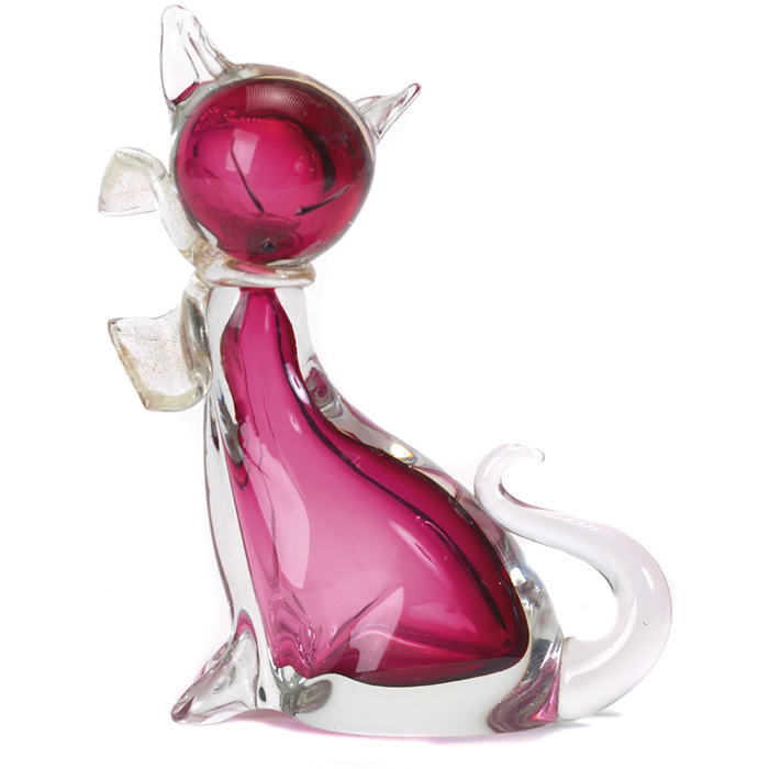 Appraisal: Alfredo Barbini glass cat Murano Italy pink and clear glass