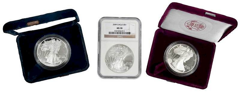 Appraisal: Silver Eagles Mostly Proofs proof dates include no proofs issued