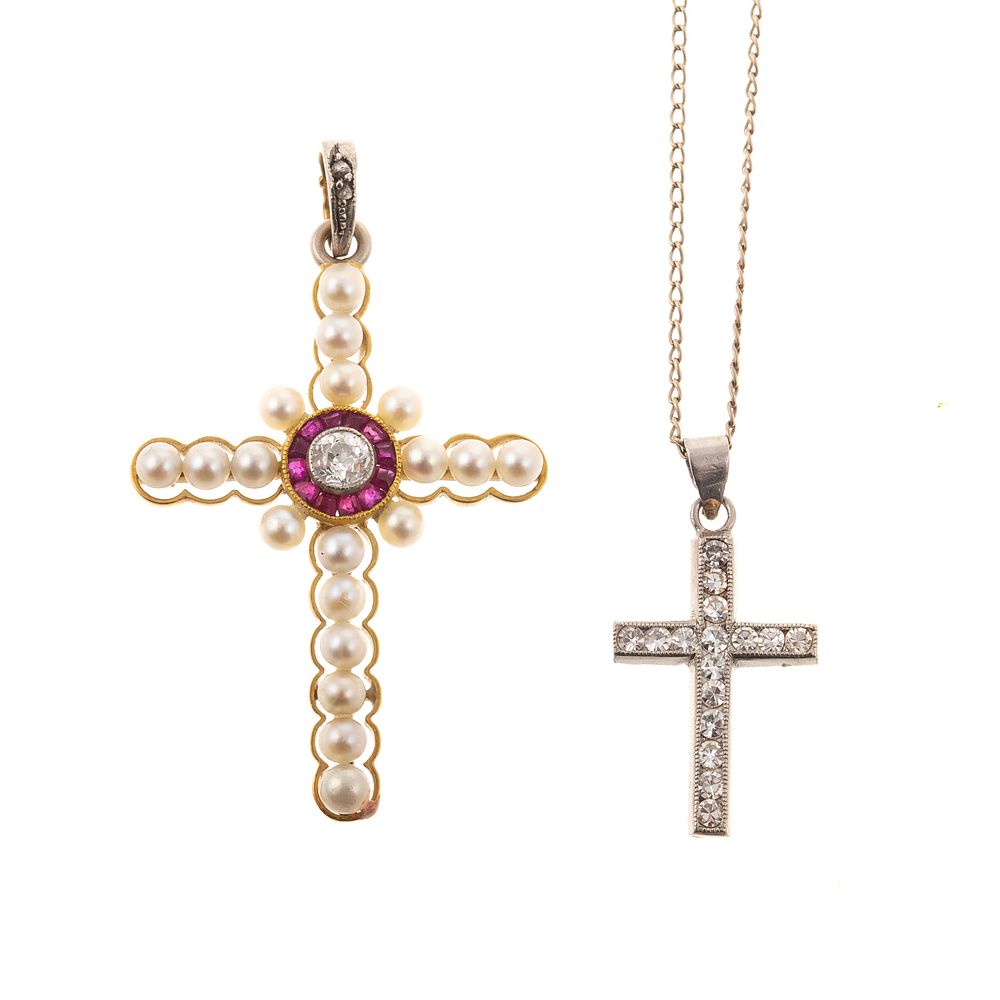 Appraisal: A Pair of Vintage Diamond Cross Pendants K K K