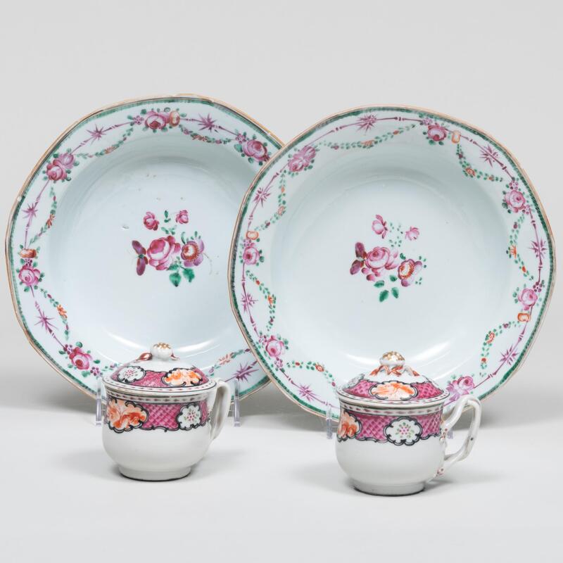 Appraisal: Pair of Chinese Export Famille Rose Octagonal Soup Plates and