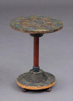 Appraisal: PAINTED TWIGWORK TABLE The circular top with concentric bands of