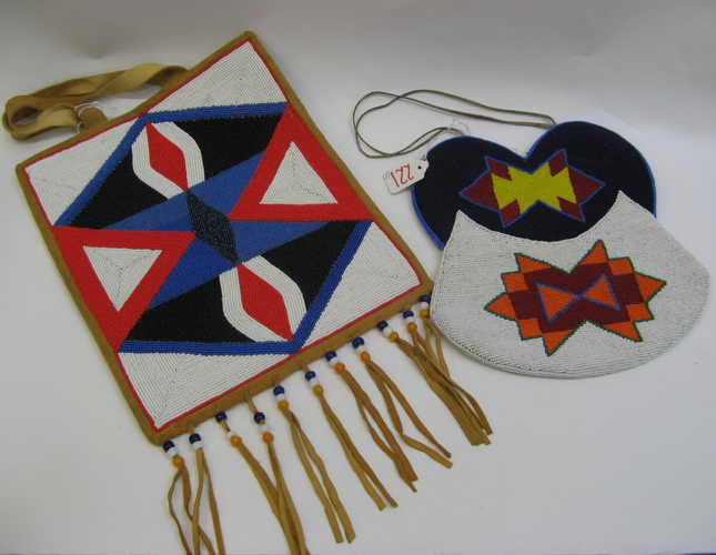 Appraisal: TWO NATIVE AMERICAN BEADED ITEMS One a fringed hide pouch