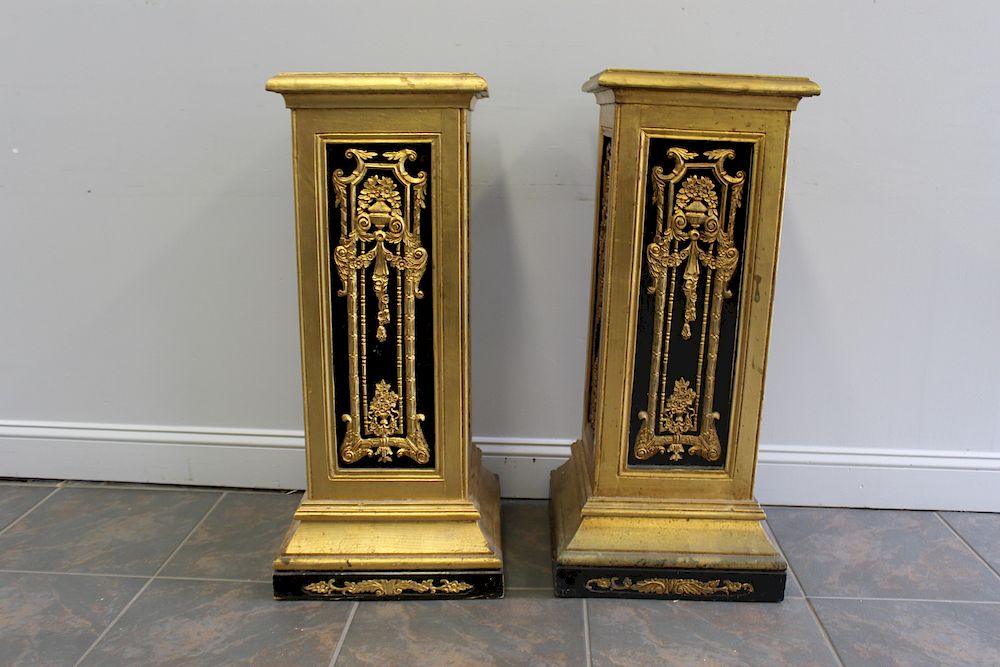 Appraisal: Pair Of Carved And Gilt Decorated Wood Pedestals From a