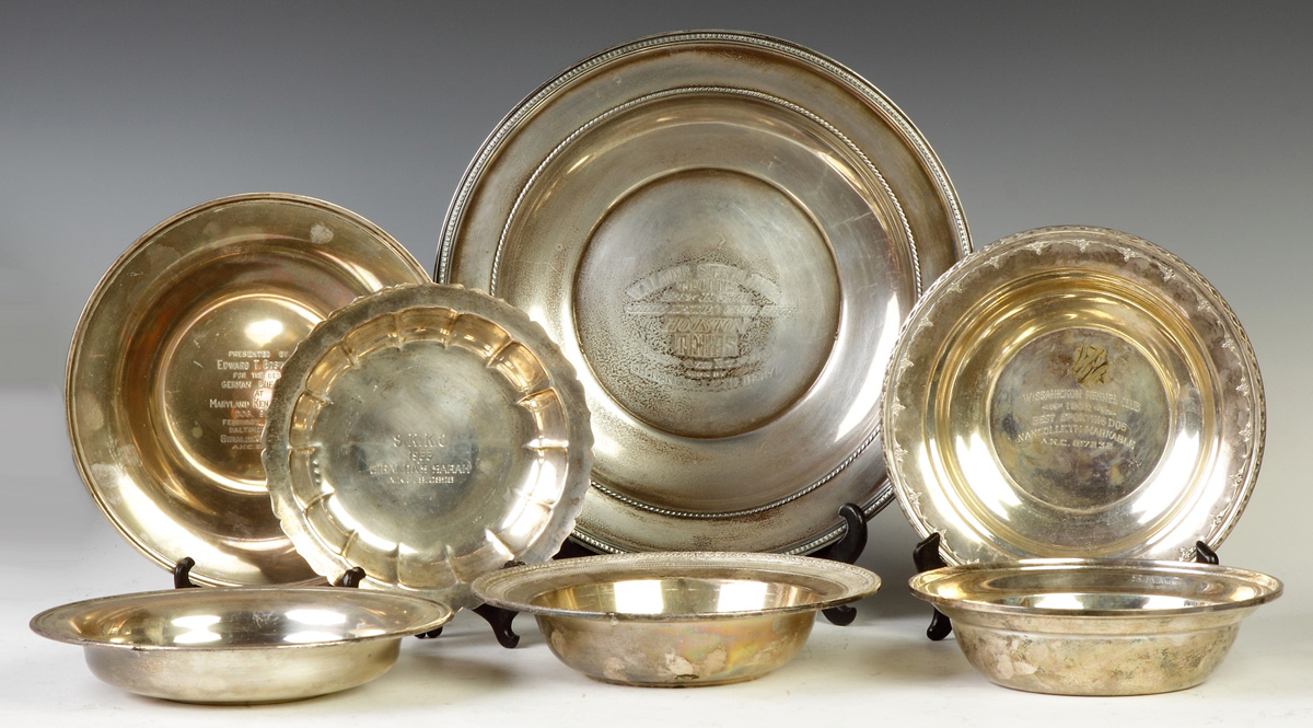 Appraisal: Group of Sterling Silver Kennel Club Presentation Trays Bowls All