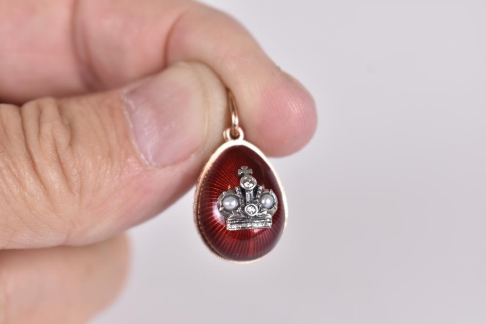 Appraisal: RUSSIAN GOLD RED ENAMEL EASTER EGG PENDANTMarked on the ring