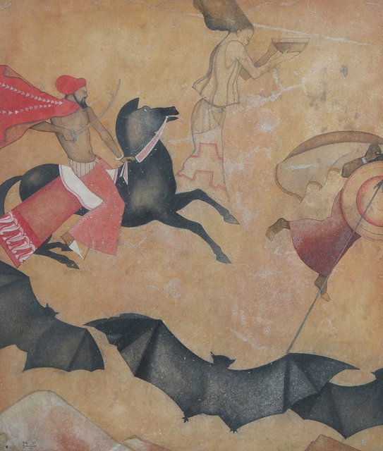 Appraisal: Peter Greenham British - Persian horseman and bats signed and