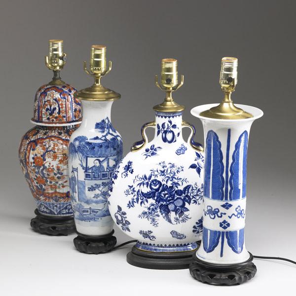 Appraisal: CHINESE EXPORT Four assorted vases and jars converted to lamps