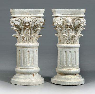 Appraisal: Pair Corinthian column form pedestals each carved wood throughout with