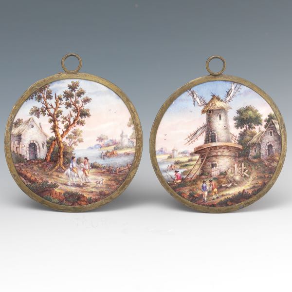 Appraisal: French Two Antique Enamel on Copper Miniatures ca th Early