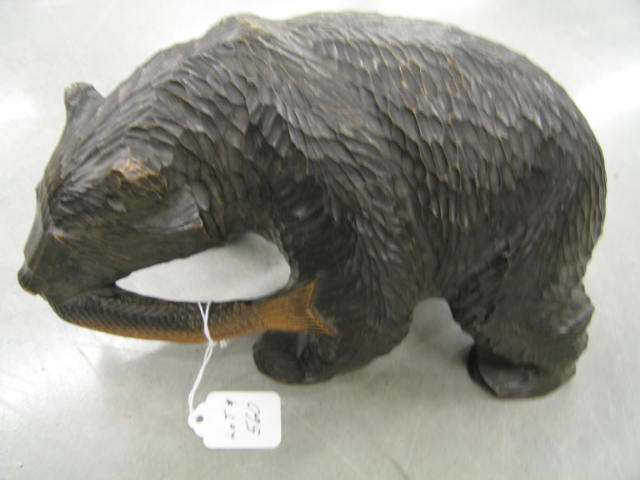 Appraisal: Carved Wooden Bear with Salmon