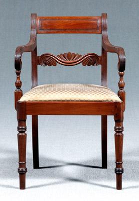 Appraisal: Regency export mahogany armchair downswept arms on turned supports upholstered