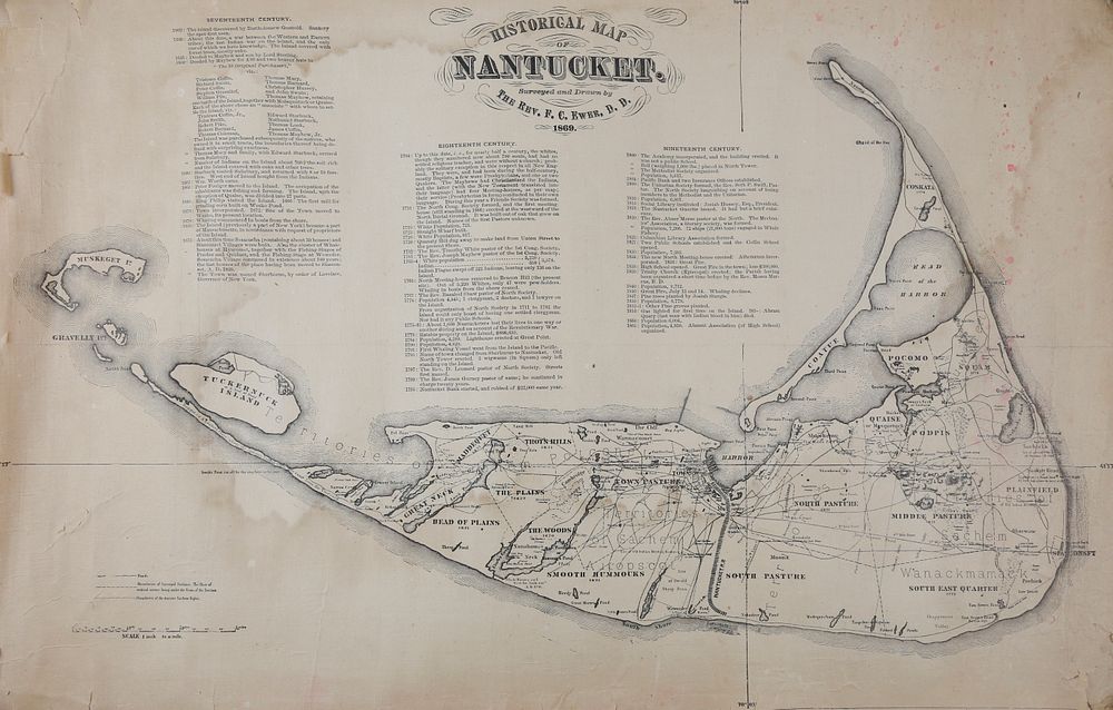 Appraisal: Original Historical Map of Nantucket Surveyed and Drawn by Reverend