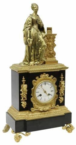 Appraisal: French mantel shelf clock mid th c black slate case