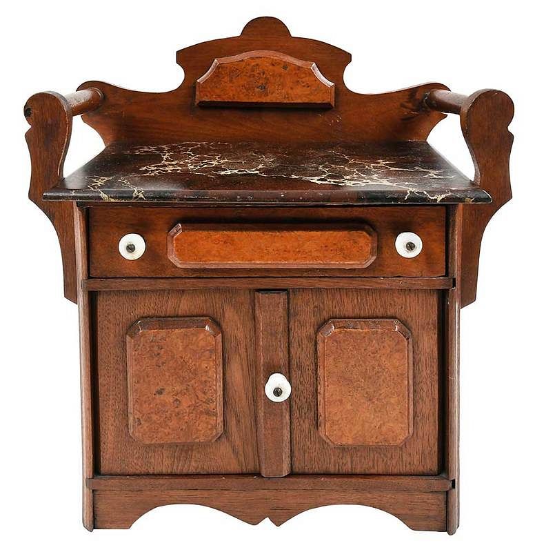 Appraisal: Walnut Miniature Wash Stand American th century walnut with burlwood