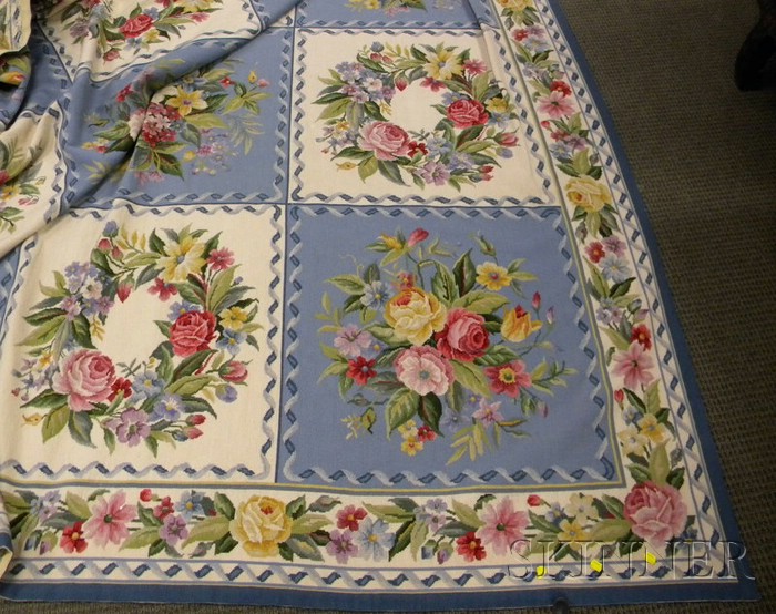 Appraisal: French-style Machine-made Needlepoint Floral Squares Pattern Carpet approx ft in