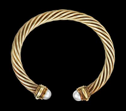 Appraisal: karat yellow gold cuff bracelet YurmanOf twist form with pearl