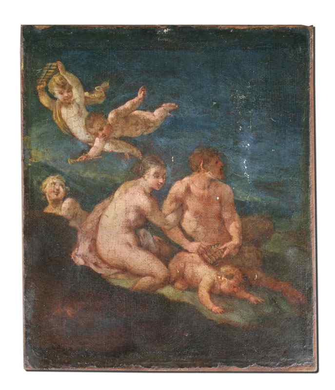 Appraisal: BACCHUS VENUS AND PUTTI OLD MASTER PAINTING th c or