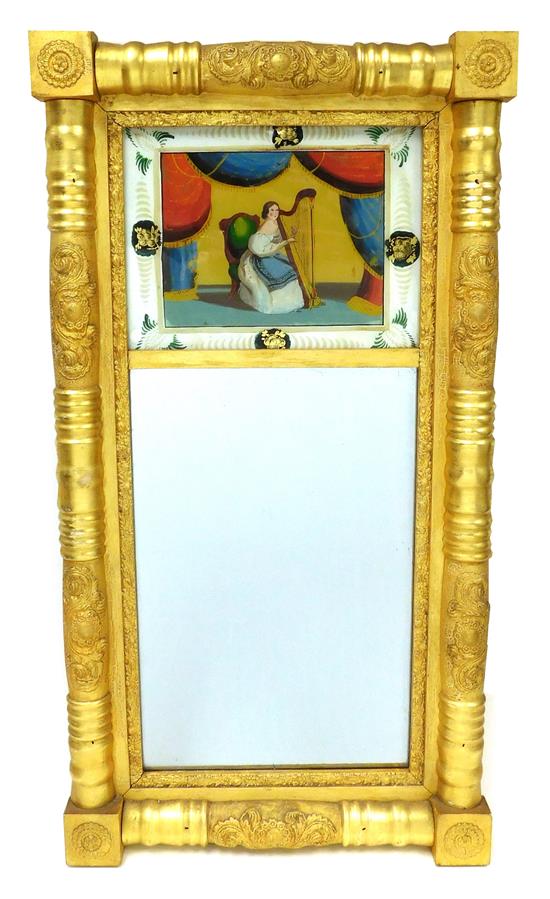 Appraisal: MIRROR th C Federal gilt wall mirror reverse painted tablet