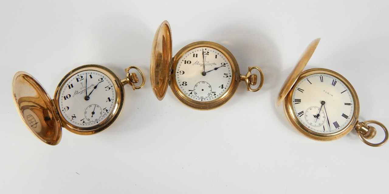 Appraisal: Two Hargreaves Co gentleman's gold plated watches keyless wind enamel