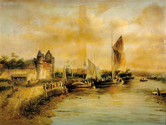 Appraisal: Pieter Cornelis Dommersen after Dutch - DUTCH RIVER SCENE oil