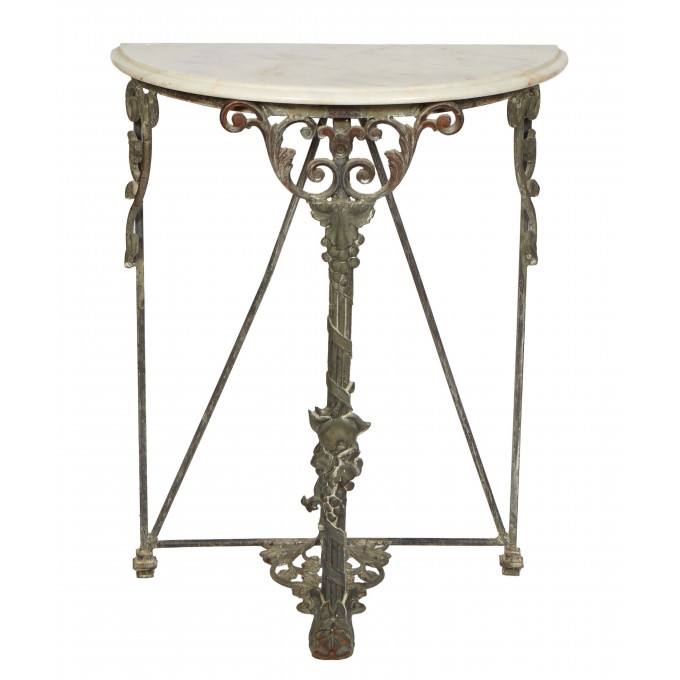 Appraisal: Wrought Iron Marble Top Demilune Console Table th c the