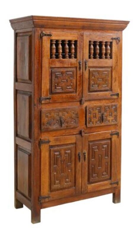 Appraisal: Spanish Baroque carved cupboard cabinet th c case with mortise