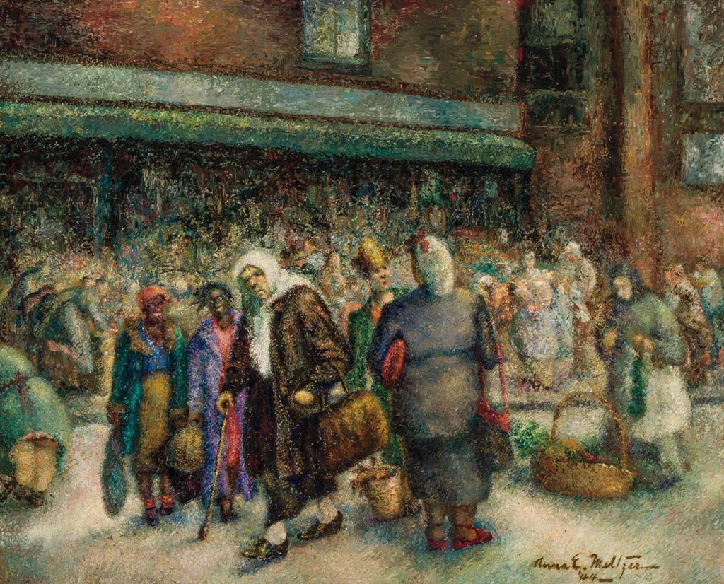 Appraisal: ANNA ELKAN MELTZER American - Market Scene in the Bowery