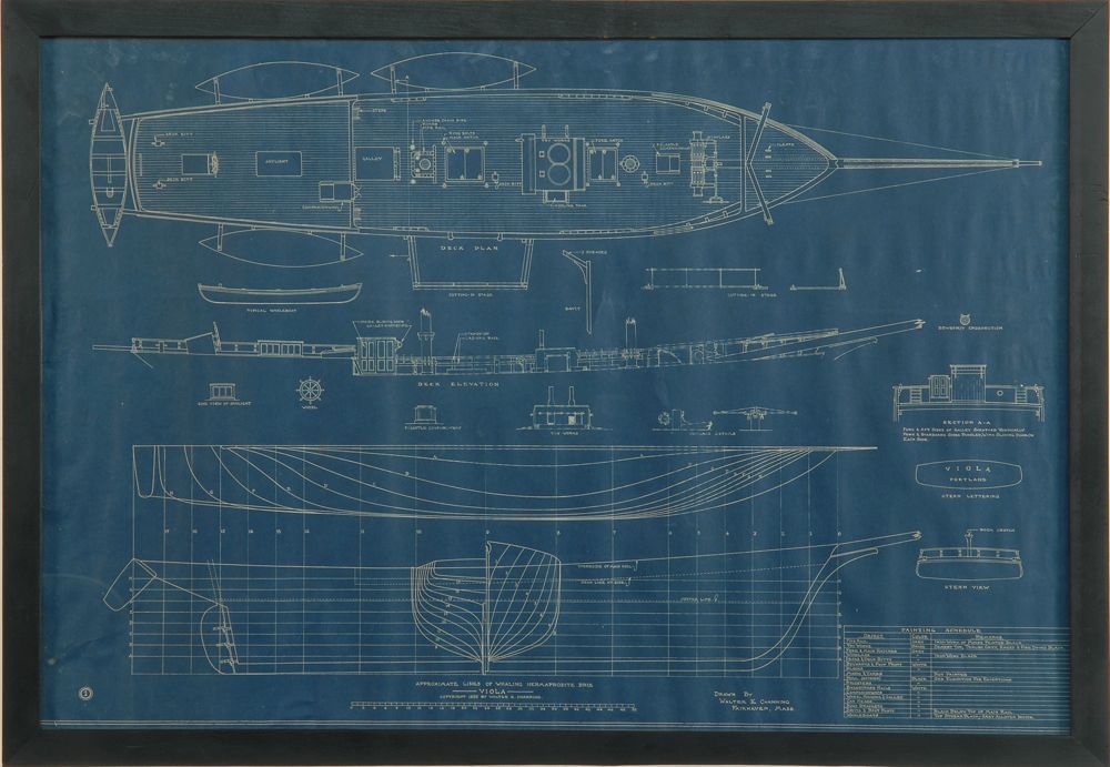 Appraisal: TWO FRAMED WHALE SHIP'S BLUE PRINTS Dated For the hermaphrodite