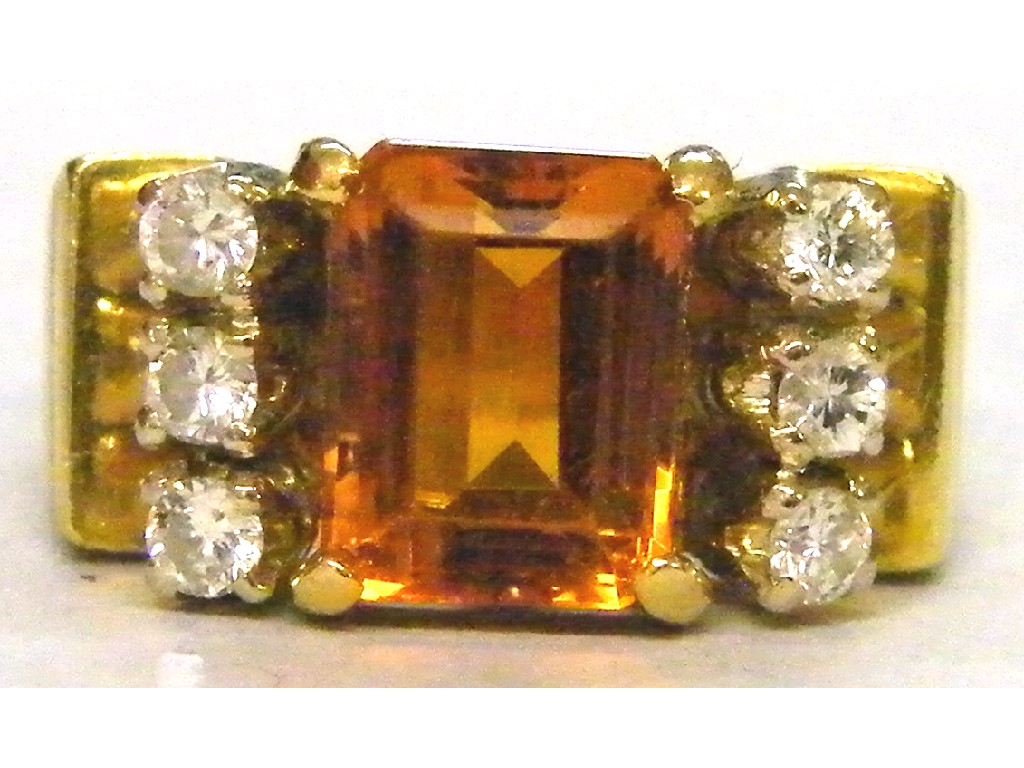 Appraisal: ct citrine and diamond ring with a rectangular centre stone