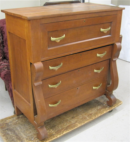 Appraisal: MAHOGANY EMPIRE CHEST OF DRAWERS late Classicism Pillar Scroll design