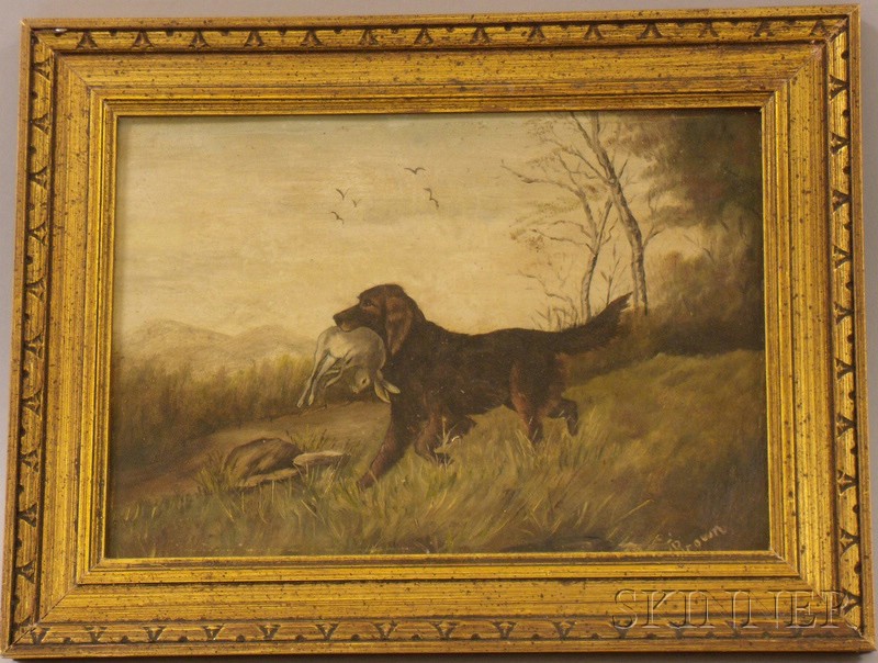 Appraisal: Framed th th Century Oil on Artistboard Sporting View of