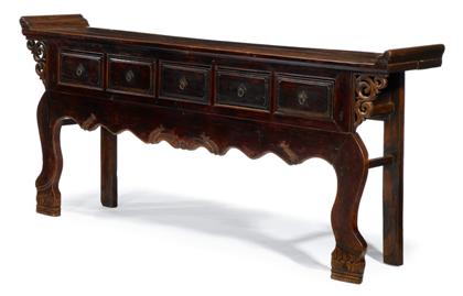 Appraisal: Long Chinese brown lacquered softwood coffer th century