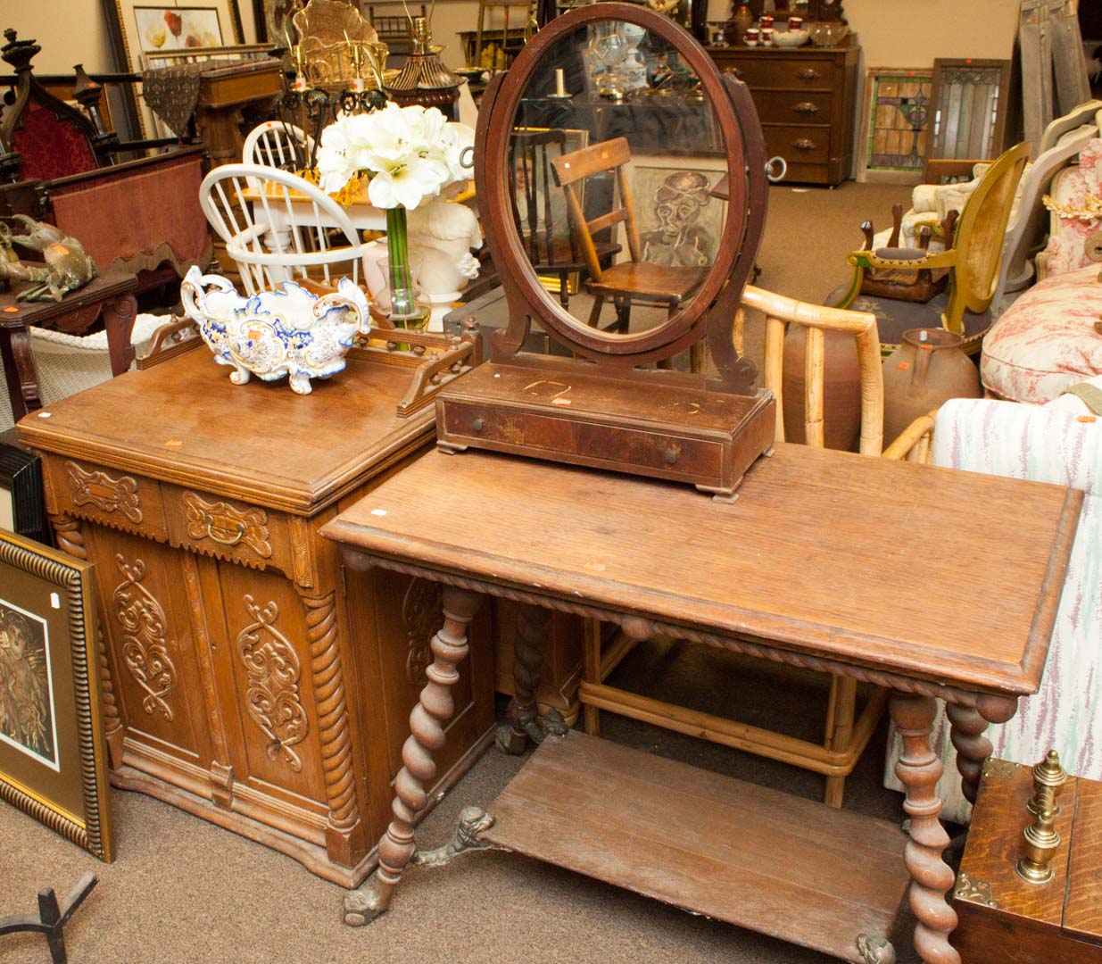 Appraisal: Four assorted pieces of furniture including Victorian oak table shaving