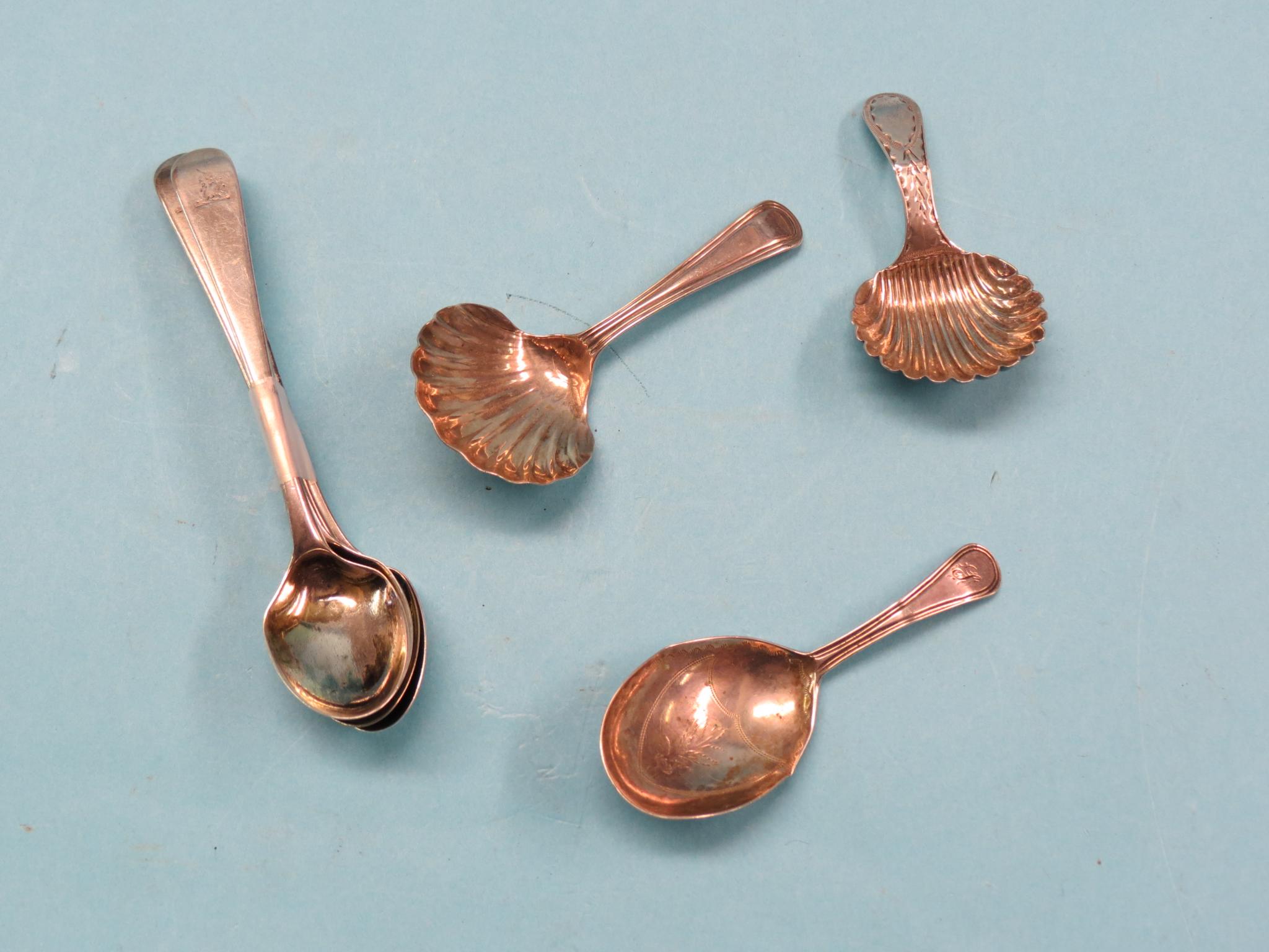 Appraisal: Three late Georgian silver caddy spoons and a set of