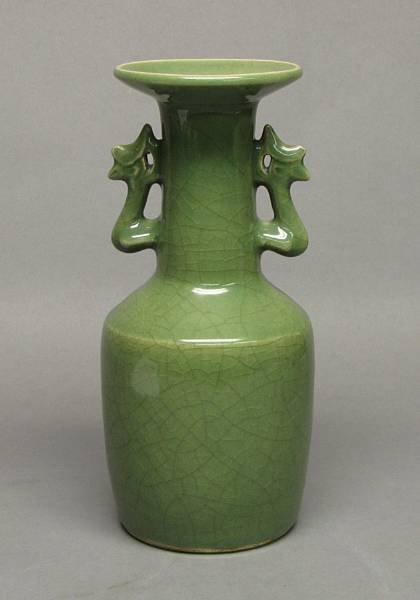 Appraisal: A Song style green glazed stoneware vase Of mallet shape