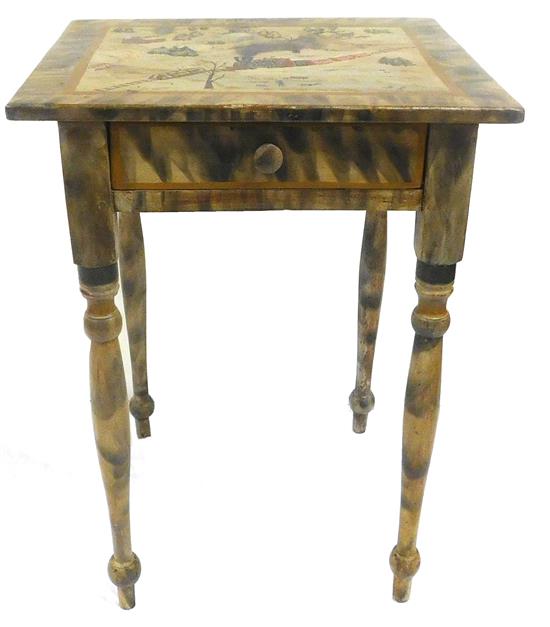 Appraisal: th C Sheraton single drawer stand later grain painting overall