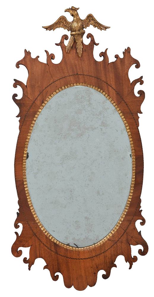 Appraisal: Chippendale Carved Inlaid Parcel Gilt Mirror late th century finely