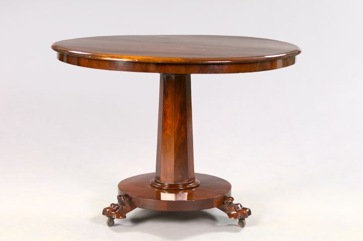 Appraisal: Regency-Style Mahogany Tilt-Top Center Table mid- th century the circular