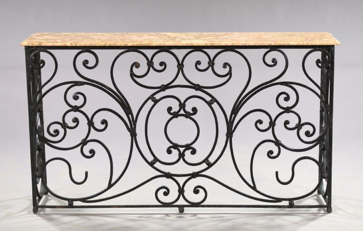 Appraisal: Pair of Wrought-Iron and Marble-Top Side Tables in the French