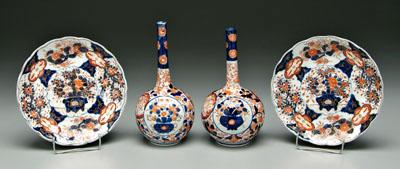 Appraisal: Four pieces Japanese Imari two similar bottle vases rondels of