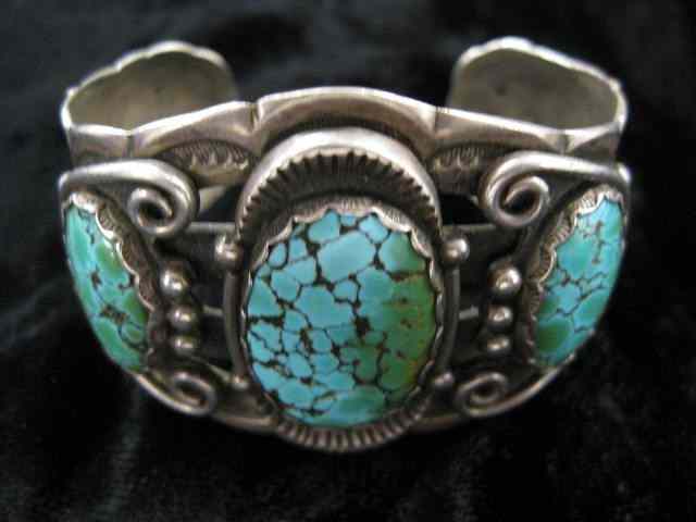 Appraisal: Indian Turquoise Sterling Bracelet a trio of stones cuff style