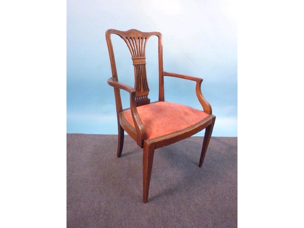 Appraisal: A Edwardian and marquetry elbow chair with a red leather