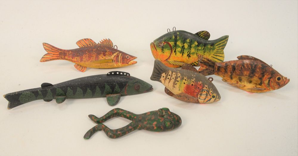 Appraisal: Group of Six Decoys hand painted carved wood with metal