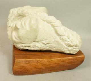 Appraisal: Carved Stone Three Head Modernist Sculpture Long braided hair Thick