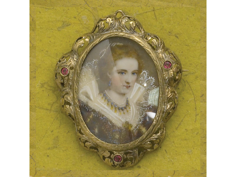 Appraisal: PORTRAIT BROOCH ON IVORY An antique portrait on ivory pendant