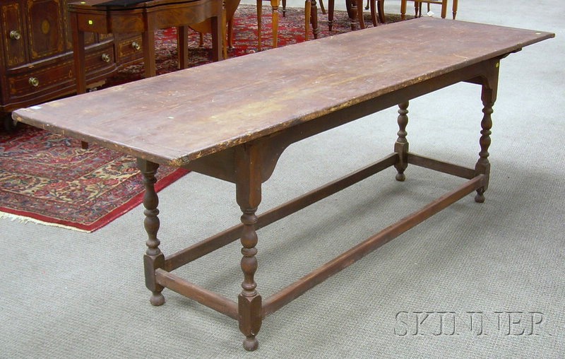 Appraisal: William Mary Pine Breadboard-top Tavern Table with Turned Wood Legs