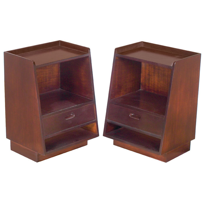 Appraisal: Edward Wormley nightstands pair by Dunbar mahogany angled forms with