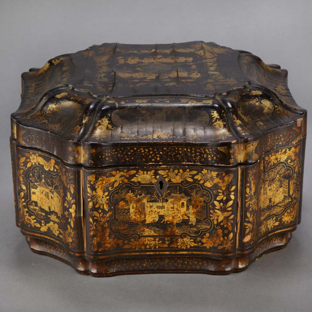 Appraisal: Chinese Export Black Lacquered Tea Caddy Early th century Of