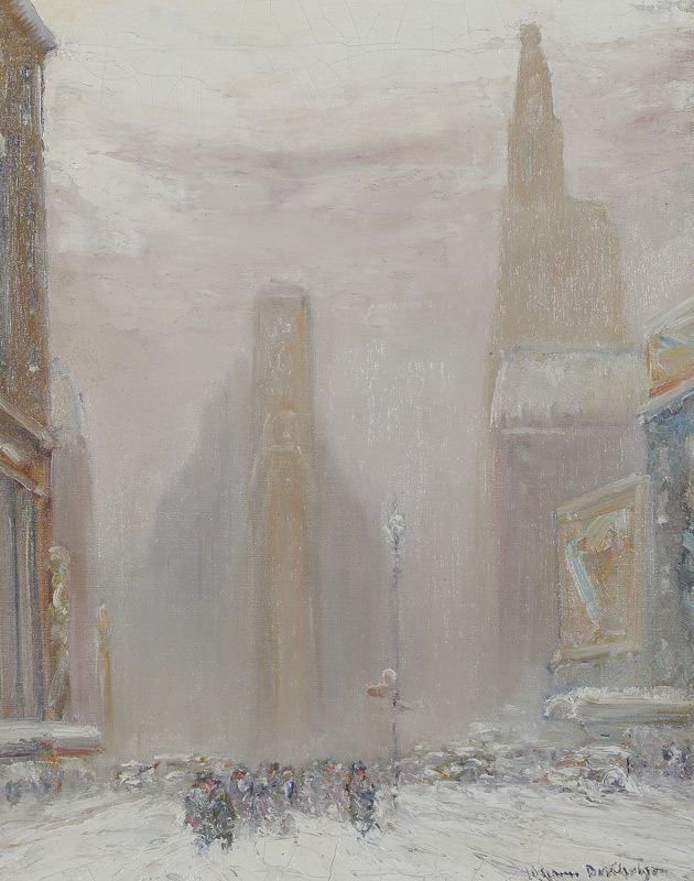 Appraisal: BERTHELSEN Johann American - ''Times Square in Winter'' Oil Canvas